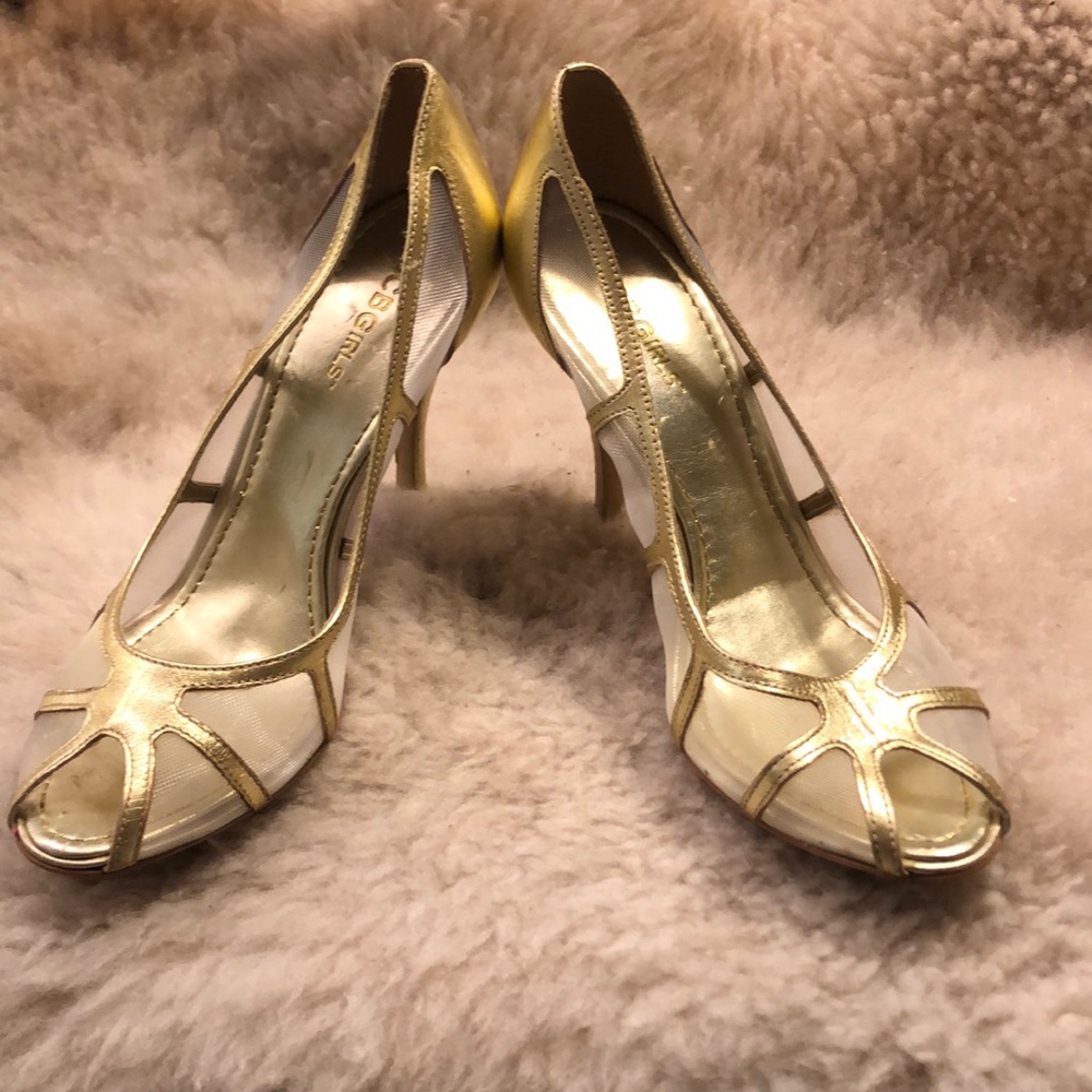 Gold heels.